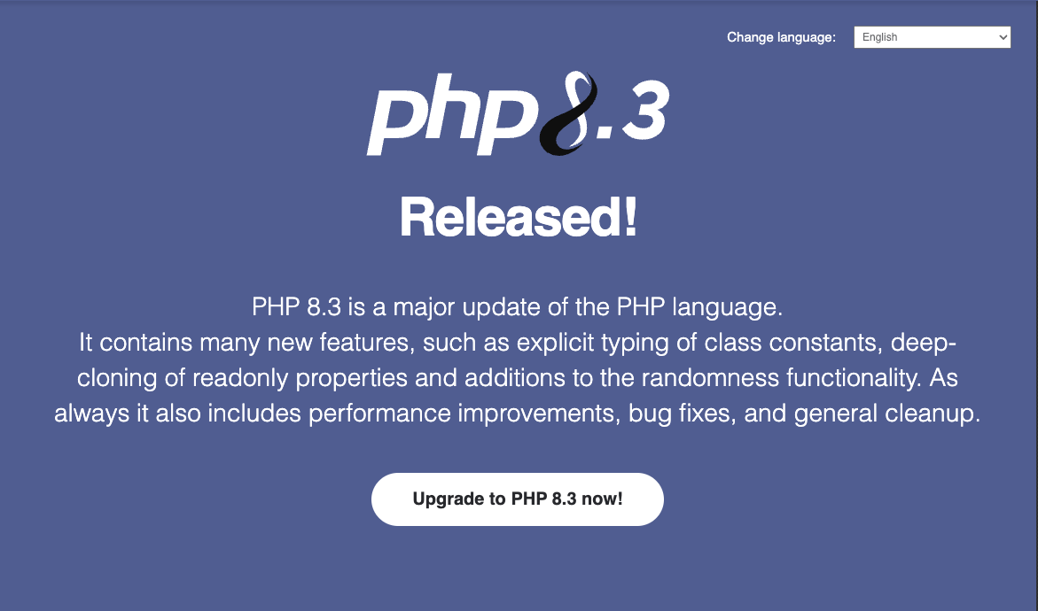 Versão PHP atualizada